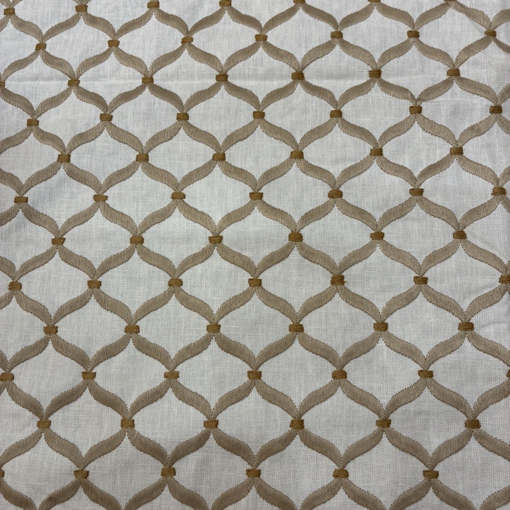 FabriCut Lattice Embroidered Fabric 3 Yards 50" Off White & Tan With Flaw